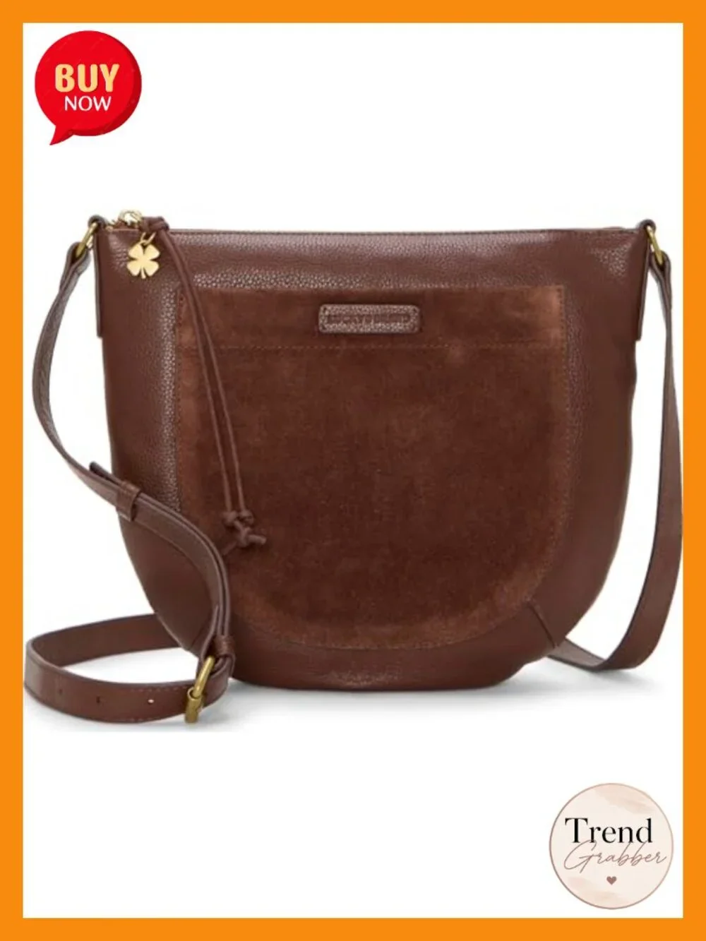 Saddle Crossbody Handbag with Suede and Leather
